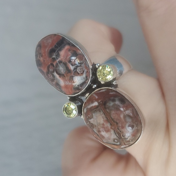 New Leopard Skin Jasper and Citrine 925 Silver Statement Ring. - Picture 2 of 16
